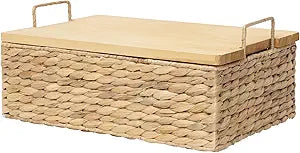 Handmade Water Hyacinth Woven Storage Basket with Lid, Multi - Functional Wicker Organizing Baskets (Large)