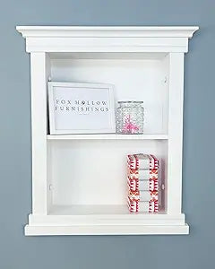 14x18 Elliot Craftsman Recessed Wood Wall Niche, Open Medicine Cabinet Replacement, in The Wall Bathroom Cabinet Insert Shelves, Made in North America, NO MDF, Plain, White
