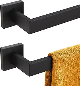 KOKOSIRI 24-Inch Single Towel Bar, Bathroom Kitchen Towel Holder, Wall Mounted SUS304 Stainless Steel Towel Rack 2 Pack, Matte Black, B4003BK-L24-P2