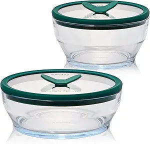 Anyday 4-Piece Medium Glass Food Storage with Glass Lids | Plastic-Free Meal Prep & Microwave Cookware | Stackable Airtight Storage Container with Vented Lid for Microwave-Safe Reheating