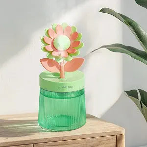 Cute Flower Mini Humidifier, Small Cool Mist Desk Humidifiers, Portable USB Personal Desktop Plant Humidifiers, Cooling for Home Office Car Travel Indoor Outdoor (260ml, Green Sunflower)