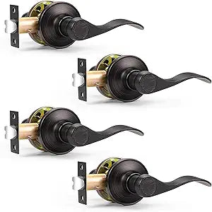 Probrico Passage Door Levers Oil Rubbed Bronze, Wave Style Keyless Door Handles Closet Hallway Interior Door Handles, 4 Pack