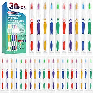 30 PCS Disposable Toothbrushes Pack, Bulk Toothbrush Individually Wrapped