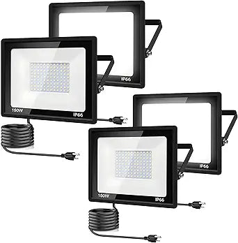 4Pack 150W LED Flood Light Outdoor,15500LM LED Work Light with US Plug,6000K Daylight White,IP67 Waterproof Outdoor Floodlights for Yard,Garden,Playground