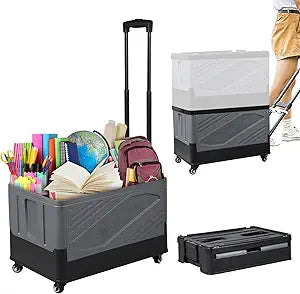XCBYT Storage Bins with Wheels - Rolling Carts with Wheels for Closet Organizers and Storage Foldable Rolling Cart for Teachers Rolling Crate Collapsible Shopping Cart Black