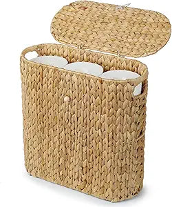 YANGQIHOME Toilet Paper Storage, Water Hyacinth Toilet Paper Storage with Lid, Papers Container for up to 9 Mega Rolls, Bathroom Basket Organizer