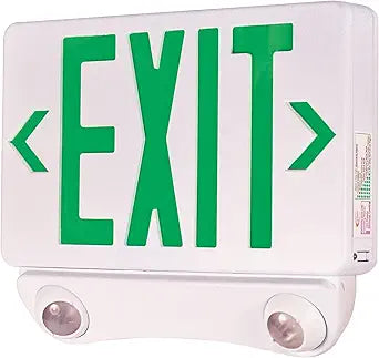 LED Exit & LED Emergency Combo, Green Exit Letters, White housing