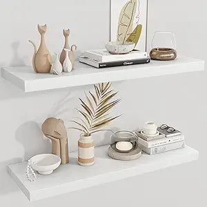 Fun Memories Deep Floating Shelves, 36" W x 12" D Wood Floating Shelves for Wall, 2 Pack Extra Deeper & Thicker Wall Mounted Storage Shelf for Living Room Laundry Room Kitchen Home Office, White