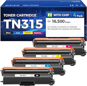 TN315 Toner Cartridge Set 4-Pack with Chip Replacement for Brother TN-310 TN-315 TN-336 Compatible with DCP-9050 9055 9270 HL-4140 4145 4570 MFC-9460 9560 9970 (1 Black 1 Cyan 1 Magenta 1 Yelllow)