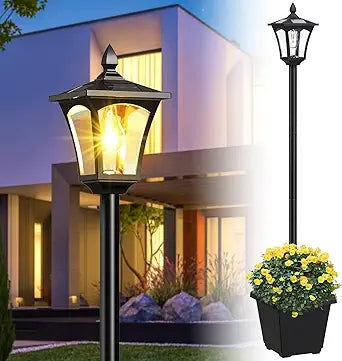 ILANCK 64 Inch Solar Lamp Post Light with Planter, 60 High Lumens Street Light, Solar Post Lights Waterproof for Garden, Pathway, Lawn, Driveway, Front Back Door Outdoor Pole LampWarm