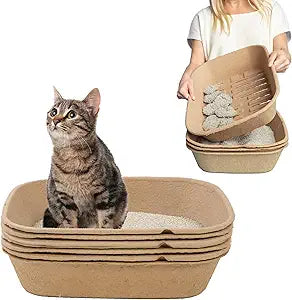 Kitty Sift (Set of 1 Litter Box & 5 Sifting Liners) Disposable Sifting Cat Litter Box Large, 6 Count, Durable and Portable for Travel and Home Odor Control