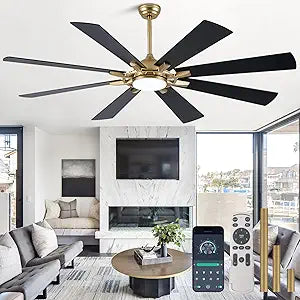 Bella Depot 72" Black and Gold Ceiling Fan with Light Large Ceiling Fan with Remote Dimmable LED Tri-Color Temperature 6-Speed Quiet DC Motor Chandelier Fan for Bedroom Living Room Patio