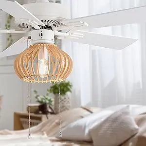 River of Goods Coastal Wood Caged LED Ceiling Fan - 42" L X 42" W - Light Oak/White Wood-Grain Blades
