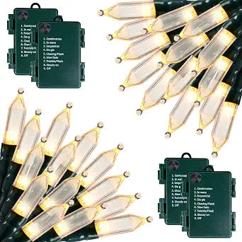 Brightown Battery Operated Christmas Lights 4 Pack 18 FT 50 LED Warm White