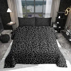 Erosebridal Leopard Print Twin Size Comforter Set-2 Pieces Cheetah Print Comforter for Women Room Decor,Soft Black and Grey Wild Animal Skin Texture Bedding Set with 1 Pillowcase for All Season