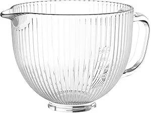 Glass Mixer Bowl for KitchenAid 4.5 and 5 Quart Tilt-Head Stand Mixers, 5 qt Mixing Bowl for Kitchen Aid With Measurement Markings & Handle