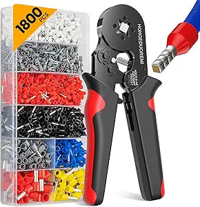Ferrule Crimping Tool Kit,Wire Ferrule Kit Crimper Connectors4 corners Self-adjustable AWG23-7 gauge 1800PCS Ferrules Electrical TerminalCrimpers Tools Pin Terminals Ratchet Pliers for Audio,Car,DIY