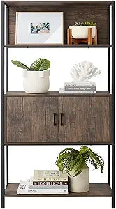 Best Choice Products 4-Tier Bookshelf, Tall Bookcase, Wood Storage Cabinet for Living Room, Bedroom, Entryway, Home Office w/Cabinet, Enclosed Storage, Shelf Space, Metal Sturdy Frame - Dark Walnut