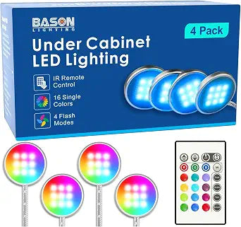 RGB Puck Lights Plug in, Wired Under Cabinet Lighting with Remote Control