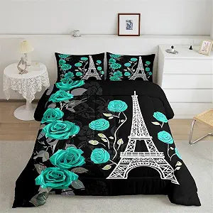 jejeloiu Eiffel Tower Comforter Set Full Size