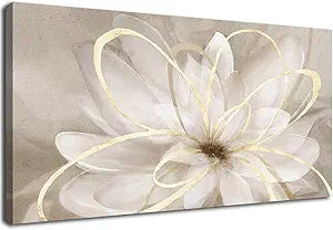 Kureful Canvas Wall Art for Bedroom/Gold Flowers Canvas Pictures/Modern Home Decorations for Living Room Kitchen Office 20x40 Inch