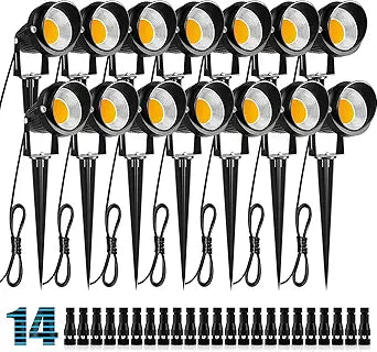 ZUCKEO 10W Low Voltage Landscape Lights LED Landscape Lighting with Connectors, 12V Outdoor Spotlights Yard Garden Pathway Lights, 1000LM Waterproof Warm White Light (14 Pack)