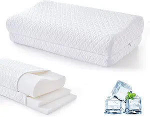 Contour Memory Foam Pillow for Neck Pain Relief  3-Layer 5-Level Height Adjustable (Loft 1-6), Cervical Ergonomic Cooling Tencel Lyocell Cover High Loft Support for Side/Back/Stomach Sleepers, Queen