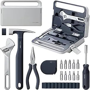 HOTO 16-Piece Home Tool Kit, Basic Hand Tool Set with Storage Box  Includes Screwdriver, Wrench, Hammer, Tape Measure, Plier  Ideal for Household, Garage, Office, Dorm Repairs & DIY Projects