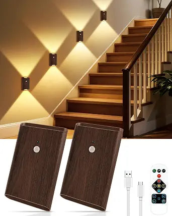 WERFOP Rechargeable Motion Sensor Wall Light Set of 2 (Walnut)