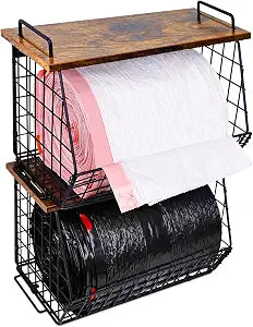 2 Pack Stackable Extra Large Trash Bag Holder Under Sink, Wall Mounted Garbage Bag Dispenser Roll Holder for 13/33 Gallon Trash Bags, Kitchen/Pantry/Laundry Room Organization Basket Storage Bin