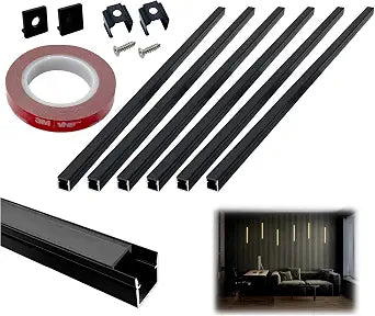HAMRVL 6-Pack 16-Inch 1010mm Black LED Aluminum Channel System for Wood Slat Wall Panels, U Shape LED Channel Profile with Mounting Accessories, LED Strip Diffuser for Acoustic Panels, Wall Decor