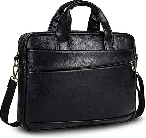 Faux Leather Messenger Bag for Men 17-17.3 Inch: Laptop Bag Briefcase Computer Handbags Shoulder Crossbody Bag with Padded Laptop Sleeve for Work College Travel, PU Black