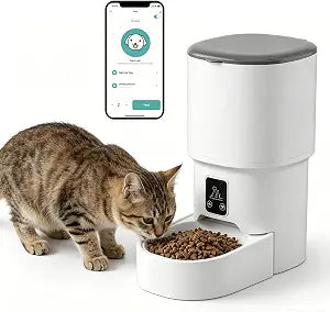 Automatic Cat Feeder with APP Control, WiFi Pet Feeder for Timed & Quantitative Food Dispensing, Remote Feeding for Cats
