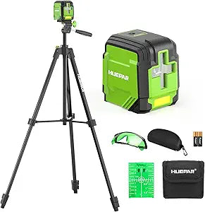 Laser Level with 60in Tripod, HUEPAR 98Ft Self Leveling Laser Level Green Line Laser Cross Line Laser Leveler Tool for Picture Hanging, Home Renovation, Indoor Project, Battery&Carrying Bag Included