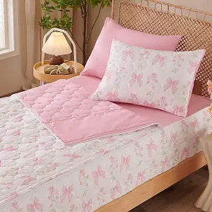 Zipper Bedding Full Pink Bow Comforter Zipper Bedding Set for Kids Girls,Cute Princess Bowknot Coquette Floral Design, All in one Zipper BeddingPink,Full