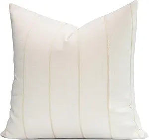 Crumbs Home Modern Farmhouse Fall Linen Indoor Outdoor Throw Pillow Cover Only, 22"x22" Water Repellent for Patio, Backyard, Couch, Neutral Beige Vertical Stripes