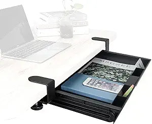 EHO Under Desk Slide-Out Storage Drawer, Large 20" x 11.8" Clamp-On Pull-Out Organizer with Adjustable Height, Space-Saving Tray for Office Supplies and Accessories, TAA-Compliant