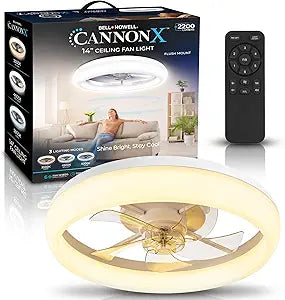 CannonX White 19 Fandelier Ceiling Fans with Lights and Remote, Low Profile Flush Mount Light Fixture Chandelier Fan for Bedroom, Kitchen, Reversible Motor with 6 Speeds, 3 CCT 3500K-5500K