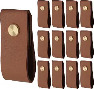 Biaungdo Brown Leather Drawer Pulls, 12 Pack, Single Hole Knobs