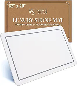 Stone Bath Mat Large, 32" x 20"  Super Absorbent Stone Bath Mats for Bathroom, Quick-Drying Diatomaceous Earth Bath Mat Large XL, Modern Diatomite Mat Easy to Clean, White Grey