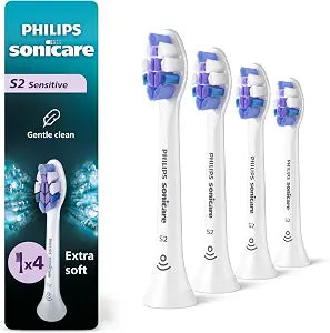 Philips Sonicare S2 Sensitive Brush Heads, 4-Pack, 1 Year Supply, White