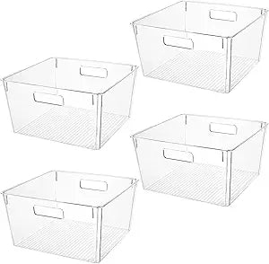 Extra Large Clear Plastic Storage Bins, Perfect for Kitchen Organization or Pantry Organization and Storage, Laundry Room, Fridge, Freezer Organizer Plastic Storage Containers for Organizing
