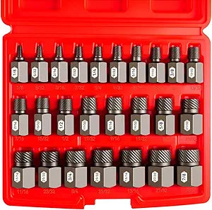 25-Piece 3/8" Drive Impact Bolt Extractor Set, 1/8" - 7/8", Hex Head Multi-Spline Easy Out Screw Extractor Set for Removing Broken Studs, Bolts, Screws, CR-MO Steel, with Heavy Duty Case