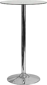 Flash Furniture Kenneth Commercial 23.5" Round Tempered Glass Table with 35.5"H Chrome Base