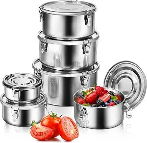 LEEPENK 6 Pcs 304 Stainless Steel Containers With Lids Stainless Steel Snack Containers for Kids,Kimchi Containers Leakproof Stainless Steel Food Storage Containers for Lunch Soup Salad Leftover