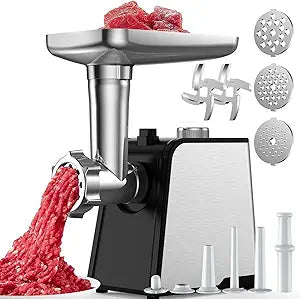 Oaomi 3200W Max Electric Meat Grinder & Sausage Stuffer - Mincer Machine with Tool 2 Blade And 3 Plates, 3 Tubes & Kubbe Kit Tool for Home Kitchen UseBlack