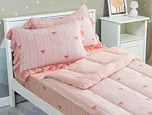 Meeting Story 3pcs Kids Comforter Set Twin Zipper Bedding Set for Girls,Bow Bedding Set Princess Comforter Set for Kid,All in one Zipper BeddingLightpink,Twin