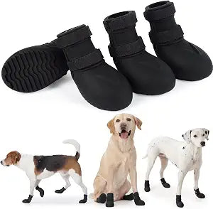 Pezluxe Dog Shoes for Small Medium Dogs - Waterproof Dog Rain Boots for Hot Pavement Snow Outdoor Walking, Non-Slip Paw Protectors with Ergonomic Design for Front & Back Paws, Black, XXL