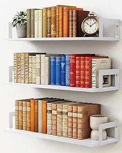 Harwaya 24 Inch Floating Wall Bookshelf for Kids Bedroom, White Large Wall Shelves for Bathroom Over Toilet, Deep Long Floating Book Shelves for Teen Girls Boys Office Classroom Living Room (Set of 3)