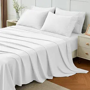 FUANNA Queen Sheets Set 4 Pieces, Ultra Soft & Breathable Bed Sheets, White